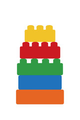 Fototapeta premium Vivid hand-traced vector illustration of colorful children's building blocks stacked in a tower, featuring red, yellow, green, blue, and orange toy bricks for playful educational playtime