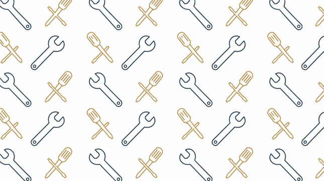 Hand tools pattern featuring wrenches and screwdrivers on white background