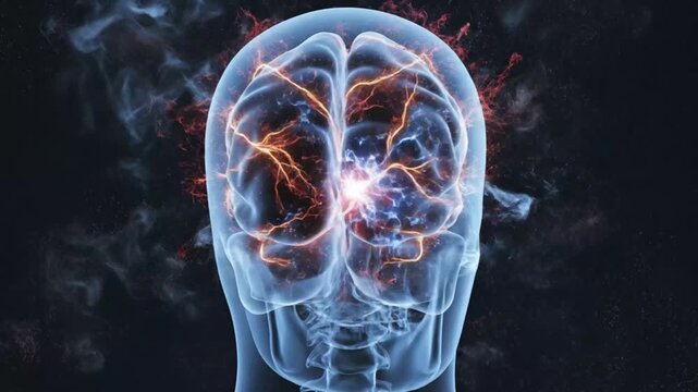 3D medical animation of human brain highlighting the hippocampus for memory and learning Sci fi blue background