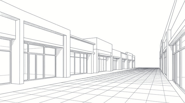 Architectural Sketch of Commercial Buildings Facade.