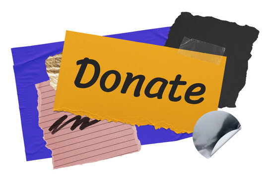 Donate png word sticker typography, aesthetic paper collage, transparent background