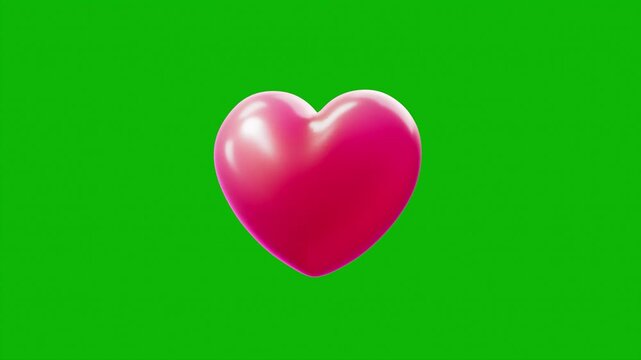 3D seamless loop pulse of heart . Large, pink, beating heart isolated on green, perfect for Valentine's Day. Greeting for birthday, anniversary, wedding, or Mother's Day; an expression of affection an