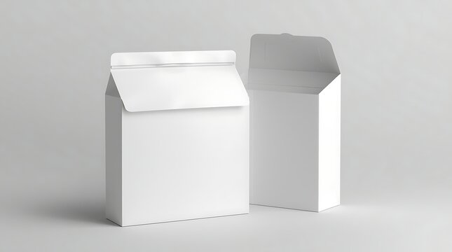 Two blank white carton packages standing together.