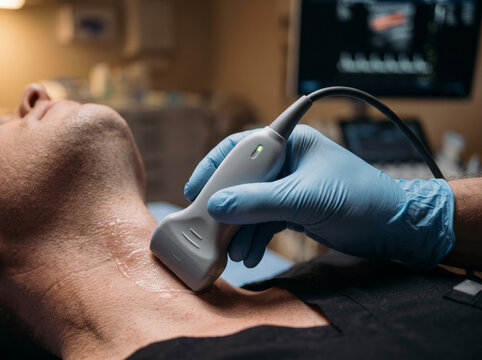 Carotid Artery and Thyroid Ultrasound Scan on Male Neck