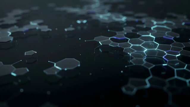 Voronoi cellular pattern with glowing data points &ndash; Ideal for biotechnology research graphics, network topology visuals, or dark abstract tech.