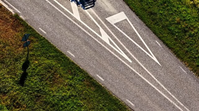 Aerial view of the road and grassy verge near the Industriehaven in Den Helder, Noord-Holland, Netherlands.