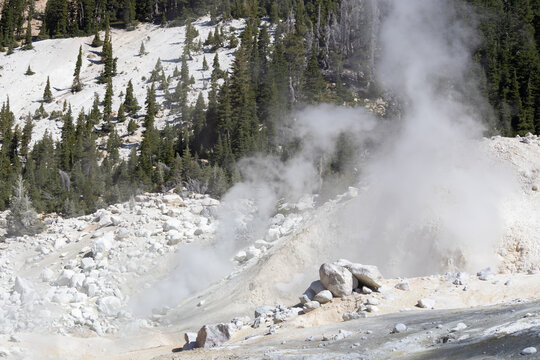 Steaming Hydrothermal Area at Bumpass Hell in Lassen Volcanic National Park