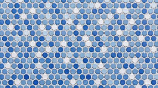 Blue Penny Round Mosaic Tile Seamless Pattern Background