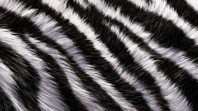 Close-up of black and white striped zebra fur texture.