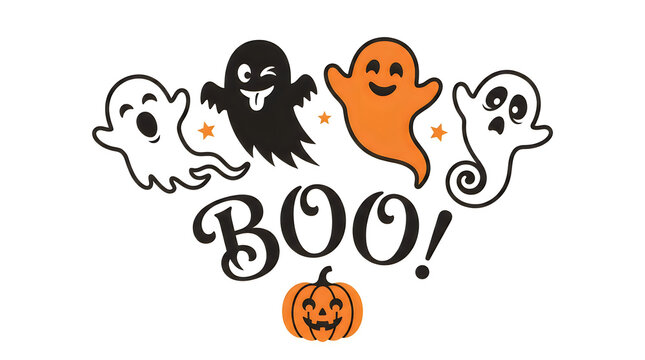 Halloween ghosts and pumpkin saying boo