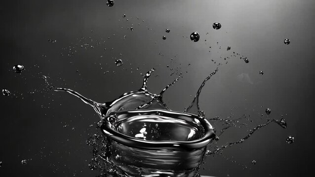 water splash in motion with droplets on grey background