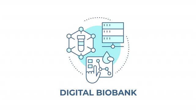 Digital biobank blue concept icon animation. Cloud based biological data management. Advanced biotech storage solutions. Cyan circular animated abstract idea. HD video with alpha channel