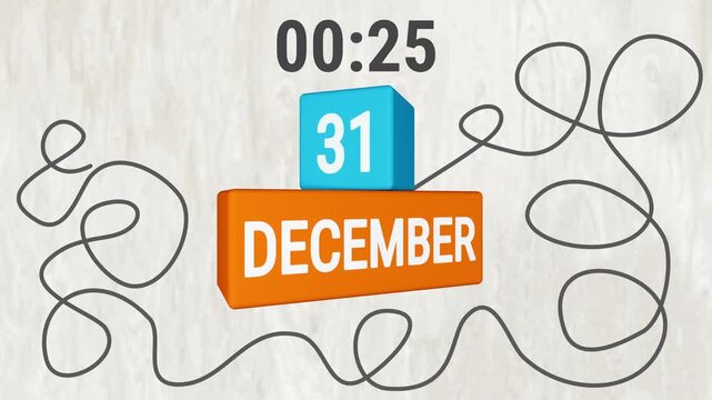 Calendar Countdown December 31 with 30 Seconds until the New Year with Timer 30 to 0 