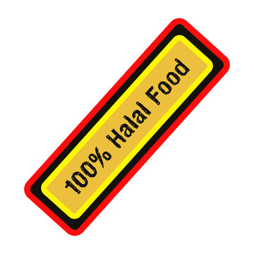 Yellow halal food certification badge with red border