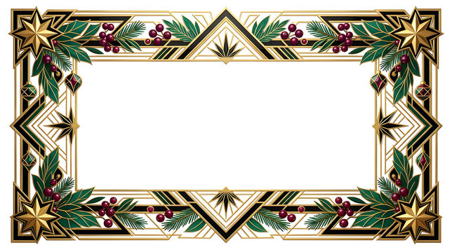 A whimsical handmade Christmas border inspired by quilt patchwork, featuring stitched-looking stars, Christmas trees, mittens, snowflakes, berries and ornaments in burgundy, forest green, cream 