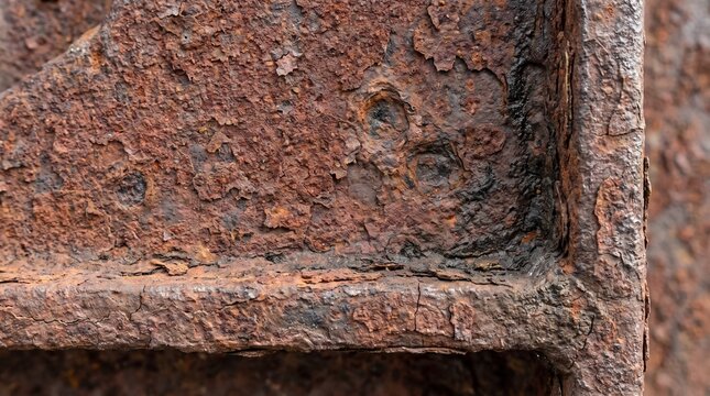 Heavy industrial rust and corrosion on thick structural steel beams