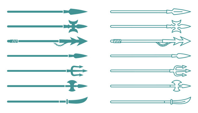 Ancient military spear and polearm weapon vector illustration set for historical combat equipment.