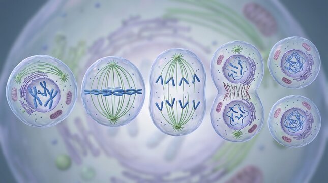Stages of Mitosis Cell Division Illustration Showing Prophase Metaphase Anaphase and Telophase