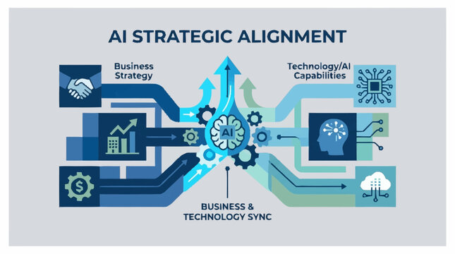 AI Strategic Alignment Infographic With Business Strategy And Technology Components.