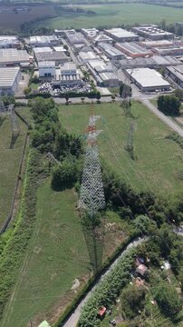 Electrical Grid Infrastructure and High Voltage Tower in Italy, Settimo Milanese, Milan