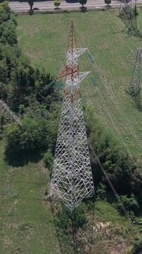 High Voltage Tower and Power Lines in Settimo Milanese, Milan, Italy