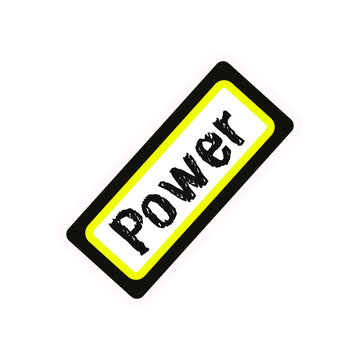 Yellow power button icon with bold text
