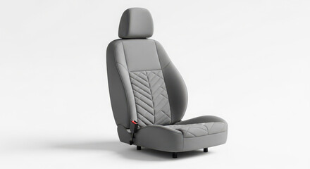 Obraz premium Modern grey automotive bucket seat featuring elegant quilted fabric patterns isolated on a clean white background for industrial design projects