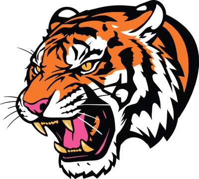 Head Tiger Vector Art, Japanese style tiger head illustration, Wild cat head mascot, Tiger mascot sport logo design, Streetwear tattoo graphic vector