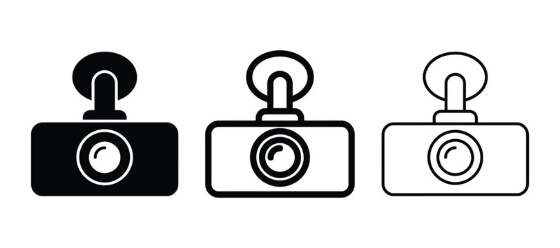 Set of dash cam icons, car camera symbols for recording traffic, vehicle dashboard video recorder, vector illustration