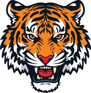 Head of Tiger Art, Biker club tiger head patch design, Tiger animal mascot head vector illustration, Wild cat head mascot, Vintage motorcycle emblem.