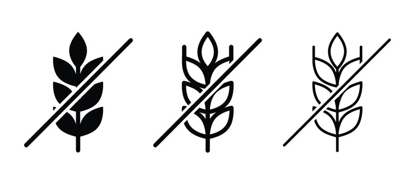 Set of gluten free icons no wheat grain sign prohibition symbol vector illustration