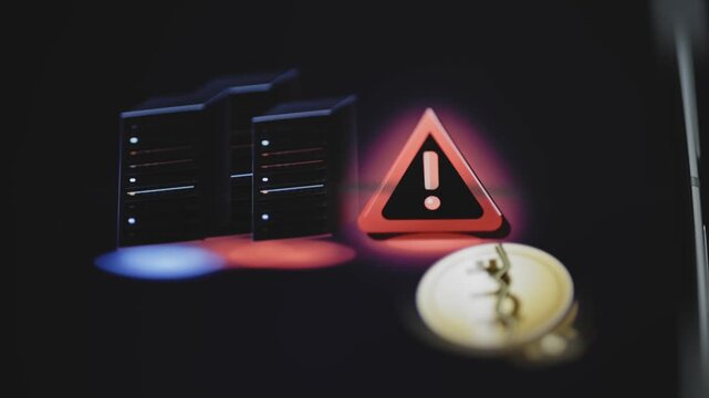Broken currency token accompanies server rack warning