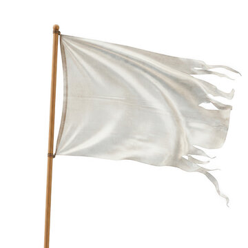 White flag waving on a wooden pole against clear sky
