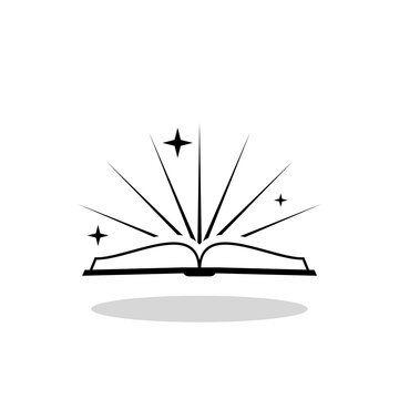 Ancient magic book sign icon with shadow