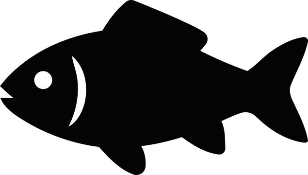 Black silhouette icon of a swimming fish isolated on transparent background