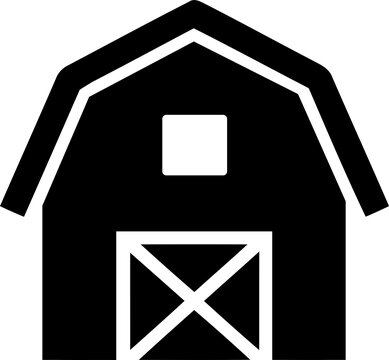 Black and white barn icon for farm and agriculture design isolated on transparent background