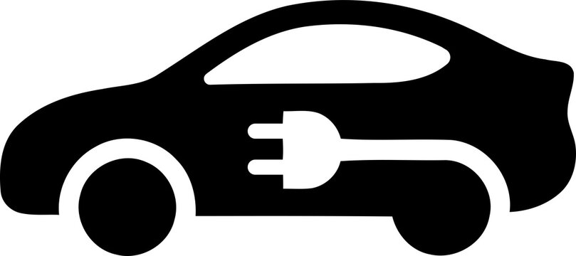 Electric car icon with plug symbol isolated on transparent background