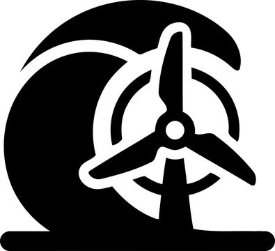 Black wind turbine icon for green energy and power isolated on transparent background