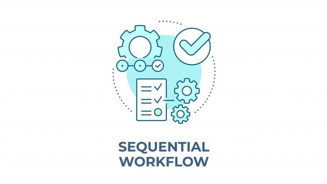 Sequential workflow blue concept icon animation. Streamlined operational efficiency. Optimized process engineering. Cyan circular animated abstract idea. HD video with alpha channel