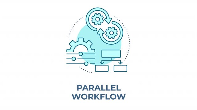 Parallel workflow blue concept icon animation. Modern automation framework. Systemic workflow modeling. Task synchronization. Cyan circular animated abstract idea. HD video with alpha channel