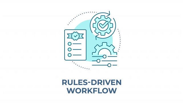 Rules driven workflow blue concept icon animation. Automated standard operating procedures. Business logic configuration. Cyan circular animated abstract idea. HD video with alpha channel