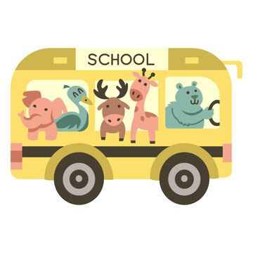 Animals school bus semi flat