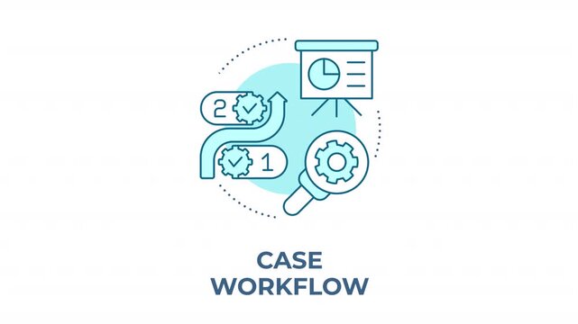 Case workflow blue concept icon animation. Agile process step automation. Streamlined business operations. Operating procedures. Cyan circular animated abstract idea. HD video with alpha channel
