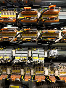 Detail of a junction box and integrated circuits, electronics. Vertical shot