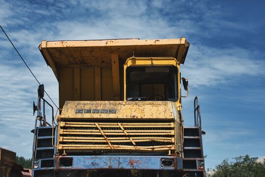 Kohtla-N&otilde;mme, Estonia - July 18, 2026. Old BelAZ dump truck at quarry site