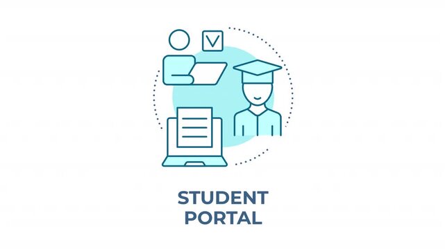 Student portal blue concept icon animation. Modern campus platform. Centralized digital learning. Edtech software solution. Cyan circular animated abstract idea. HD video with alpha channel