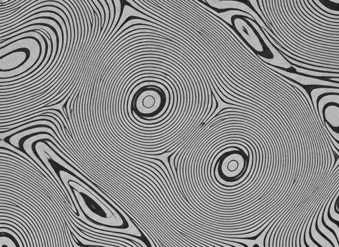 Abstract Damascus Steel Pattern with Black and White Swirls and Concentric Circles, concept of craftsmanship and fluid motion