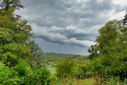Roll or Shelf Cloud (Arcus Cloud) in a Dordogne valley. Seen as the leading edge of an approaching storm.
