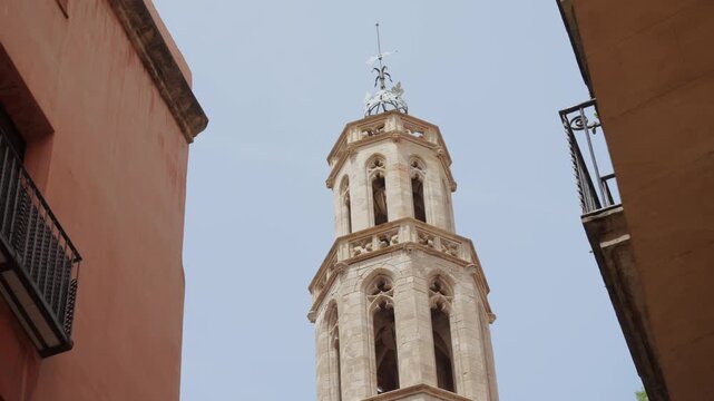 Church with Gothic stone facade in the Gothic Quarter of Barcelona Spain historic medieval architecture