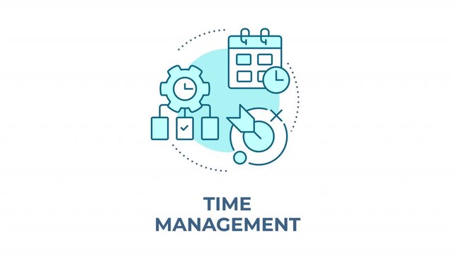 Time management blue concept icon animation. Workflow optimization strategy. Daily schedule alignment. Goal tracking. Cyan circular animated abstract idea. HD video with alpha channel